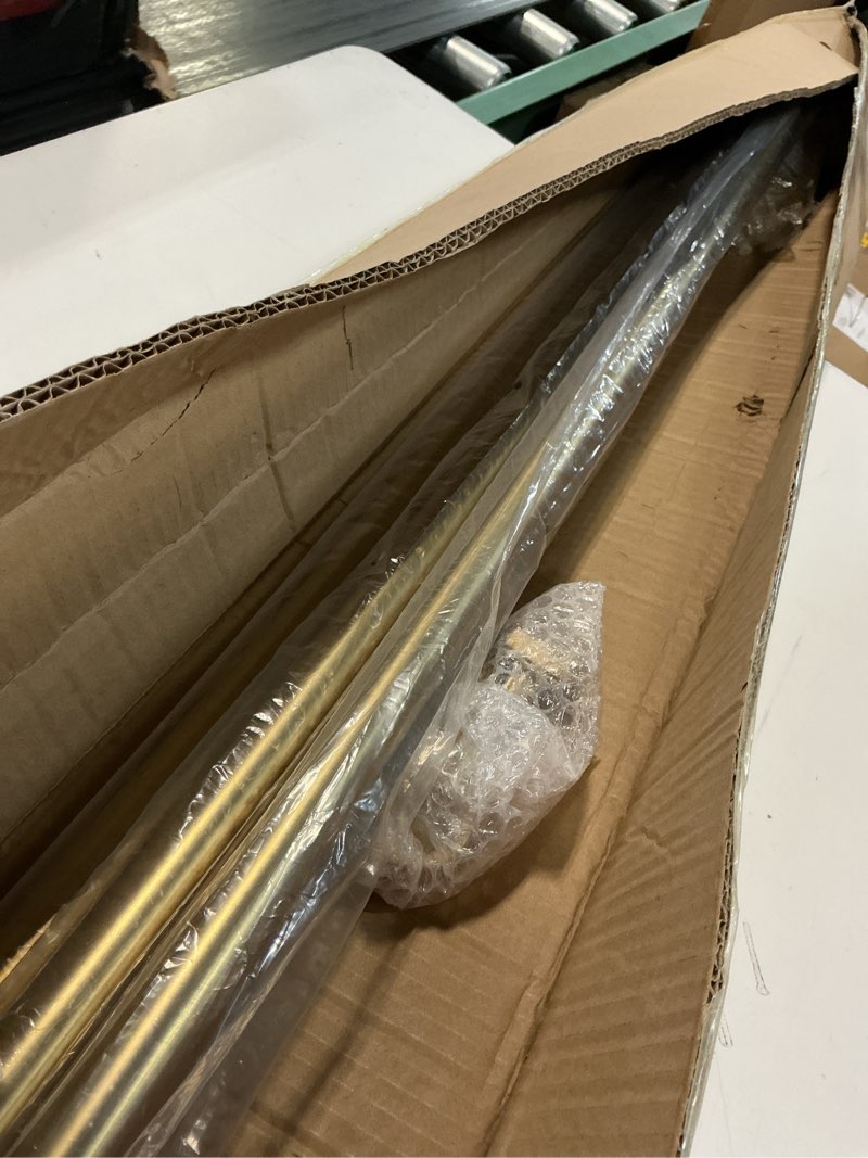 Condition photo showing New/Like New for heavy duty curtain rods, 1 1/8 inch diameter single curtain rod 36-72inch(3-6ft) extendable length with end caps adjustable modern brackets-warm gold warm gold 36-72"