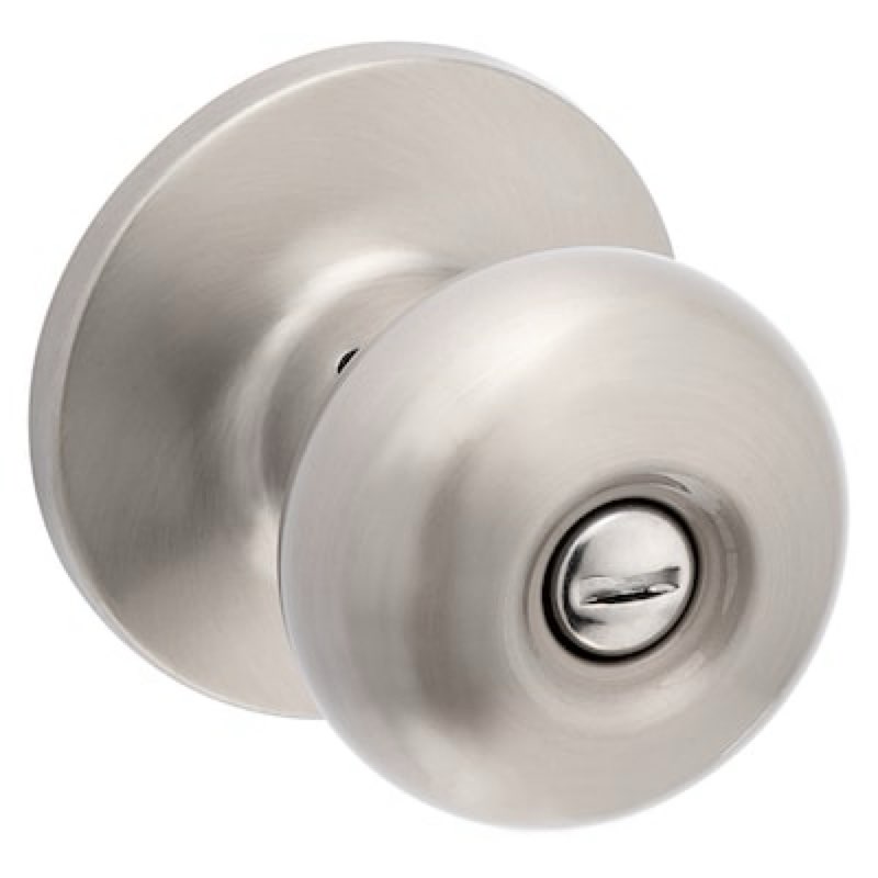 Condition photo showing As Is for reliabilt baron satin nickel interior or bed/bath privacy door knob