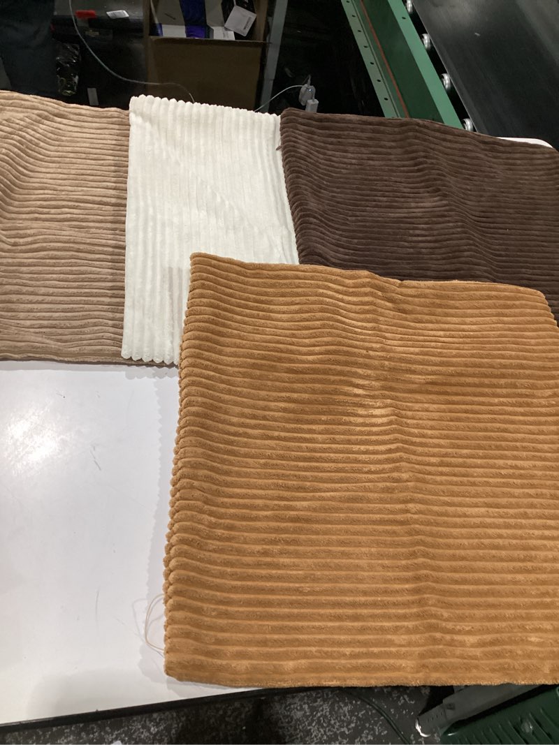 Condition photo showing As Is for MIULEE Boho Farmhouse Throw Pillow Covers 18x18 Inch Set of 4 Rustic Mordern Neutral Cushion Covers Soft Corduroy Nordic Home Decor for Couch Bed Sofa Living Room Brown 18" x 18" (Pack of 4) Brown