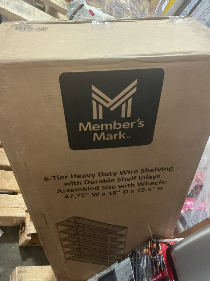 Condition photo showing New/Like New for member's mark 6-tier nsf heavy duty wire shelving, 47.75" w x 18" d x 75.5" h