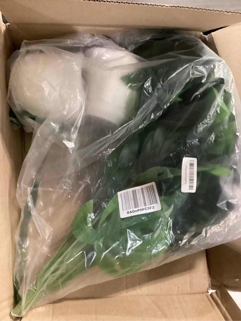 Condition photo showing New/Like New for sajandas set of 2 artificial monstera deliciosa plants in pots, fake tropical trees with greenery leaves stems, 32 inch faux swiss cheese floor plants for home porch, garden, office, store decor
