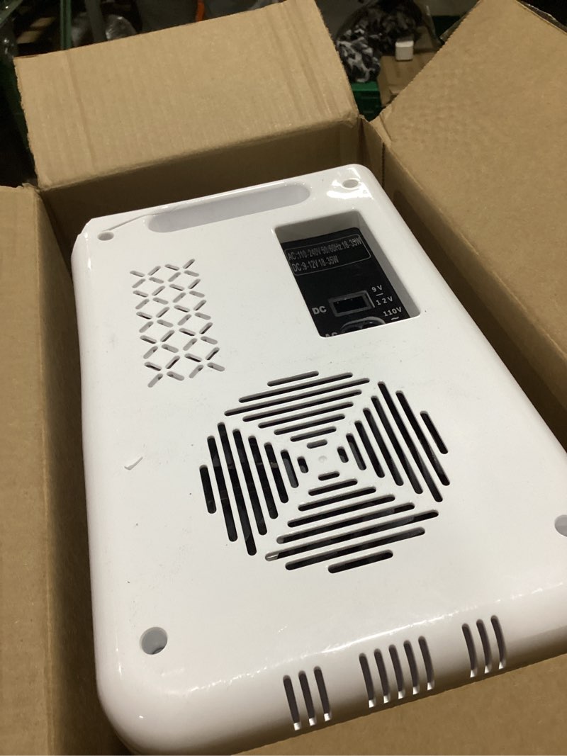 Condition photo showing As Is for 6l mini fridge with 3-level dimmable led mirror, cooling & warming, ac/dc portable skincare fridge for dorm, car, office