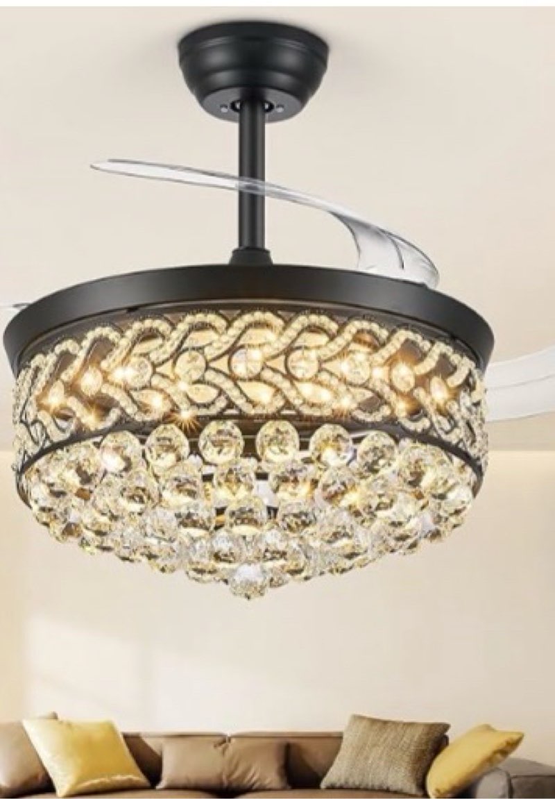 txcsly crystal fandelier ceiling fan with light, 48" retractable ceiling fans chandelier fan with re