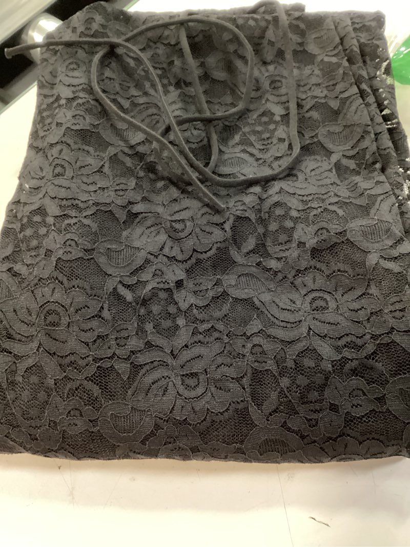 Condition photo showing New/Like New for molilove women's lace jumpsuits stretch see through v neck drawstring backless flare pants rompers sexy one piece outfits medium black