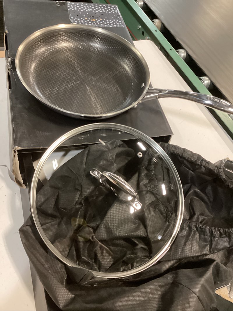 Condition photo showing New/Like New for deluxe hybrid ceramic nonstick 12-inch fry pan with tempered glass lid, skillet with stay-cool handles, dishwasher&oven safe, pfoa free compatible with all cooktops pan with lid 12 inch