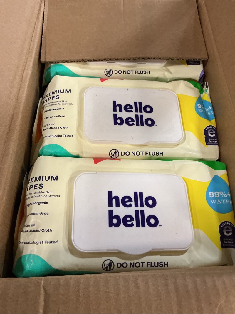 Condition photo showing New/Like New for Hello Bello Extra Gentle Unscented Baby Wipes, Plant Based, Made with 99% Water and Aloe for Babies and Kids, 1080 Count 60 Count (Pack of 18) Fragrance Free - Old version