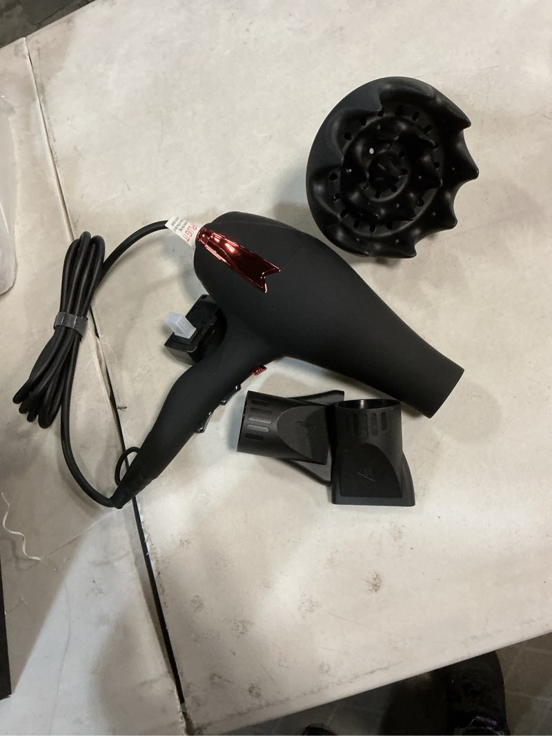 Condition photo showing Good Condition for trezoro professional hair dryer with diffuser, ionic ceramic tourmaline technology, 2000w fast quiet drying, with narrow & wide concentrator nozzles, 3 heat & 2 speed settings, cool shot button, black jet black diffuser