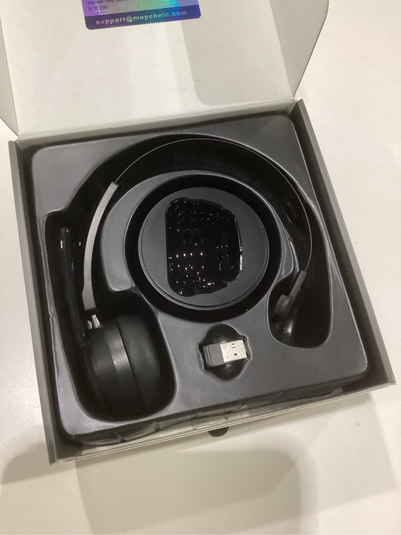 Condition photo showing As Is for bluetooth headset, wireless headphone with ai noise-canceling microphone on ear wireless headset with usb dongle for computer office black, not tested