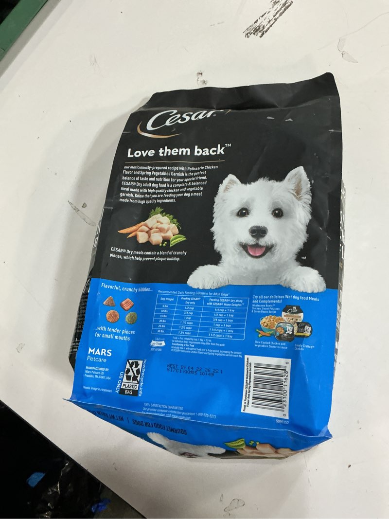 Condition photo showing New/Like New for (BB/04/22/2026) Cesar Rotisserie Chicken, Carrot, Pea and Vegetable Flavor Small Breed Dry Dog Food - 5lbs