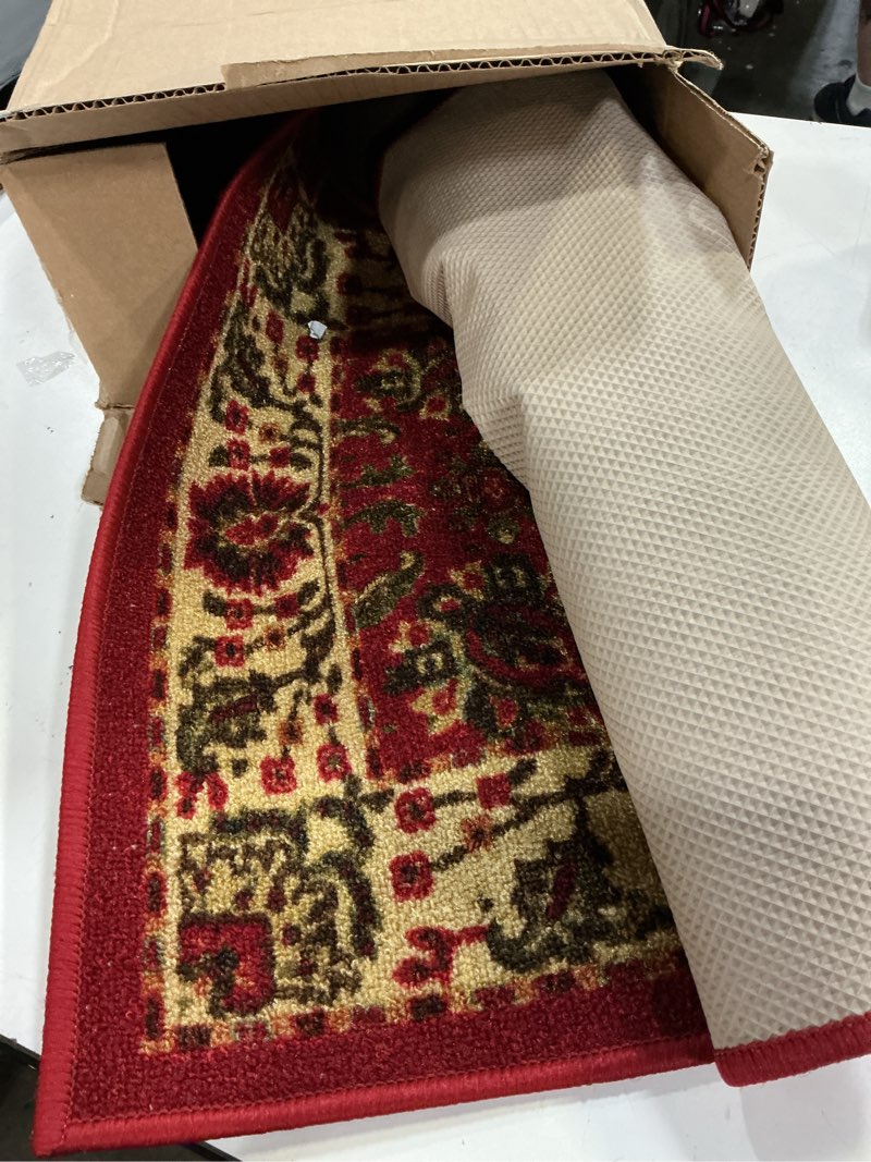 Condition photo showing Good Condition for ottomanson hallway runner rug 2'7" x 9'6" non slip oriental area rugs easy to clean laundry rug runner durable & pet friendly floor carpet runners for hallways entryway living room kitchen, red oriental red/beige 2'7" x 9'6" (runner)