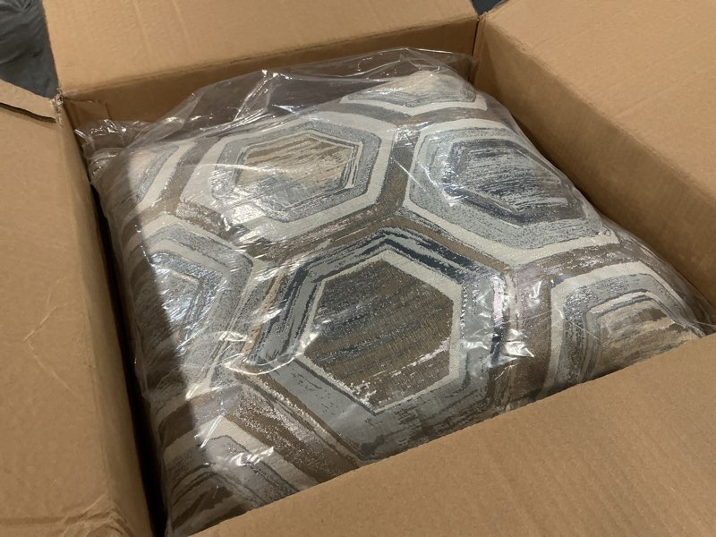 Condition photo showing Good Condition for Signature Design by Ashley Meiling Geometric Throw Pillow, 20 x 20 Inches, Machine Washable, Metallic Silver and Gold