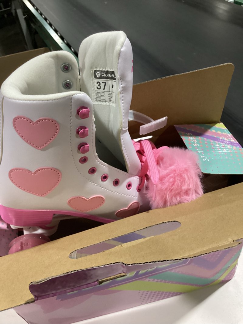 Condition photo showing Good Condition for Ruthfot Women's and Girl's Classic Roller Skates with Light up Wheels and Love Heart Pattern, High-top PU Leather Rollerskates