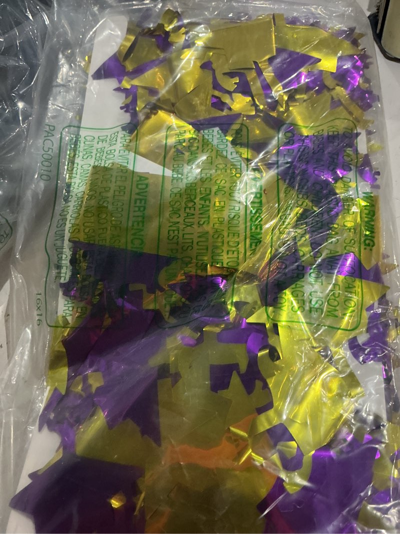 Condition photo showing Good Condition for mega-l 2024 graduation party decorations, 2 pack purple and gold foil fringe curtain 3.3x6.6 ft, tinsel curtain, graduation photo booth prop streamer backdrop for high school college university party