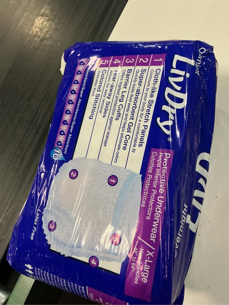 Condition photo showing New/Like New for livdry xl overnight adult diapers for women and men, incontinence underwear, x-large, 12-pack x-large (12 count)