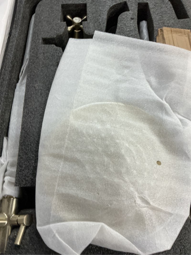 Condition photo showing New/Like New for BWE Brushed Gold Triple-Function Outdoor Shower Fixture Rainfall Shower Set with Adjustable Hand Sprayer and Tub Spout High Pressure Bathroom Shower Fixture Wall Mount Complete Set 3 Function Brushed Gold