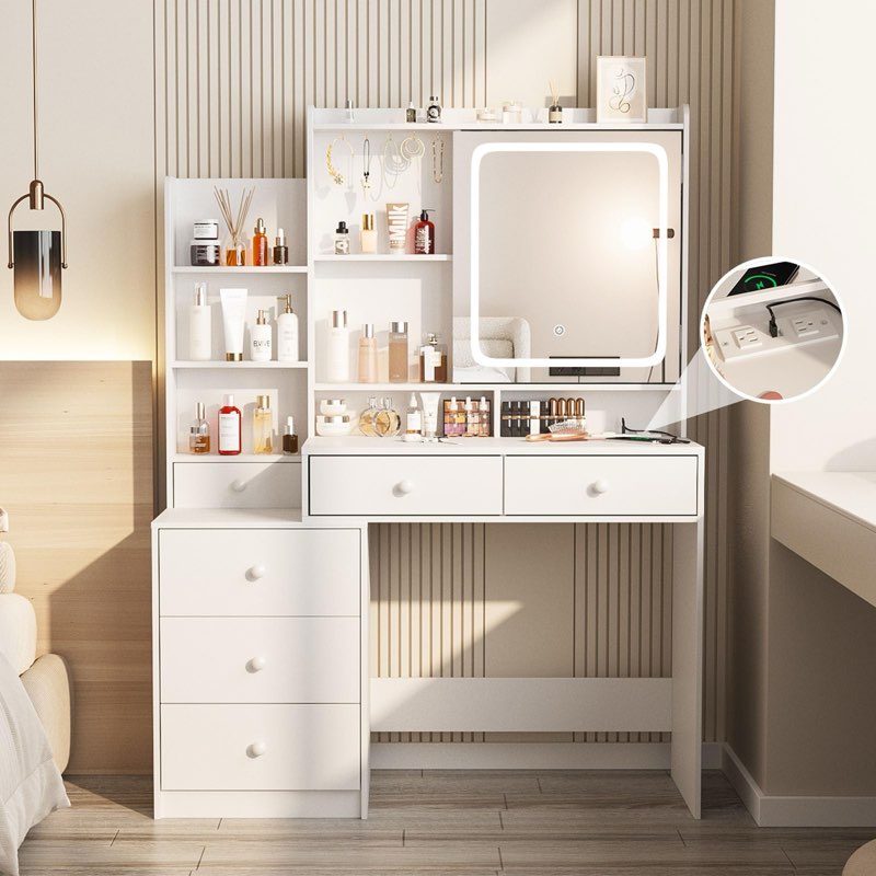 Incomplete Makeup Vanity With Lights, Vanity Desk With Mirror And Power Outlet