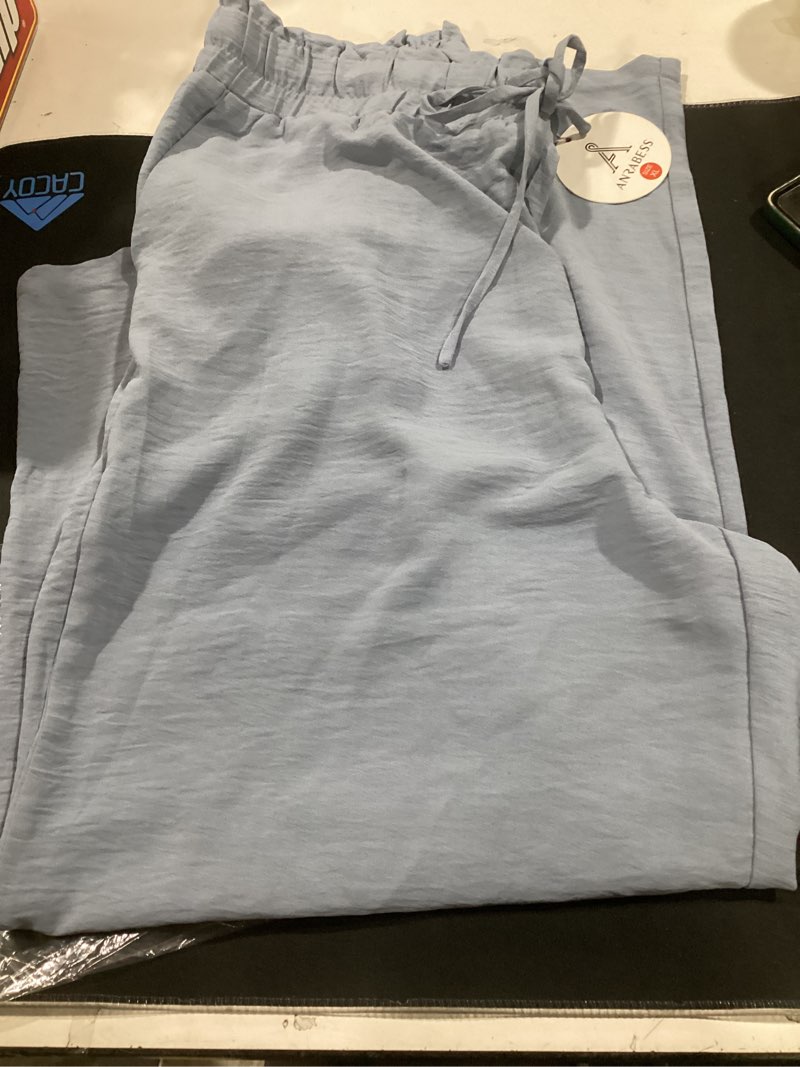 Condition photo showing New/Like New for anrabess capris pants for women summer casual loose drawstring elastic high waist straight 2026 lounge beach cropped trousers sky blue x-large