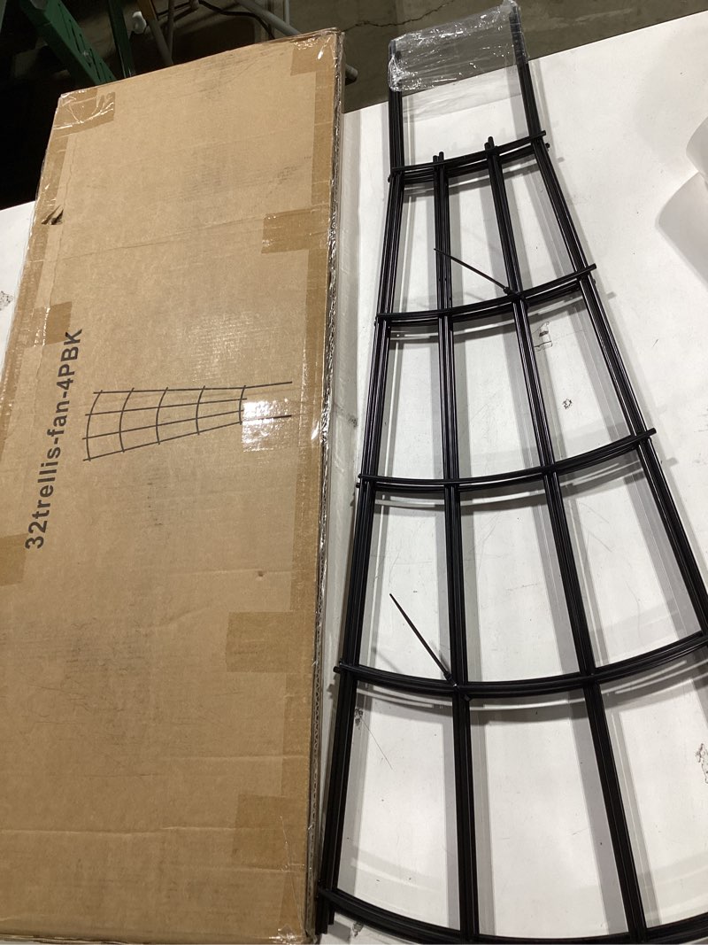 Condition photo showing New/Like New for thealyn 4 pack 32" metal plant trellis for pots & garden beds, rustproof support for indoor outdoor climbing plants, vines, flowers, fan shaped, black 32 inch