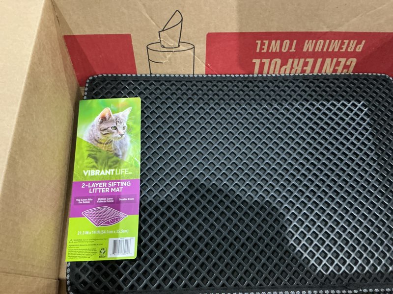 Condition photo showing New/Like New for 2 pack vibrant life 2-layer sifting cat litter mat, black, 21.3\" x 14\"