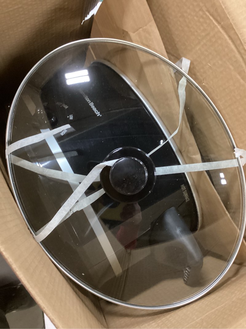 Condition photo showing Good Condition for Hamilton Beach Slow Cooker with 3 Cooking Settings, Dishwasher-Safe Stoneware Crock & Glass, 8-Quart Built-In Lid Rest, Black Black 8 Quarts