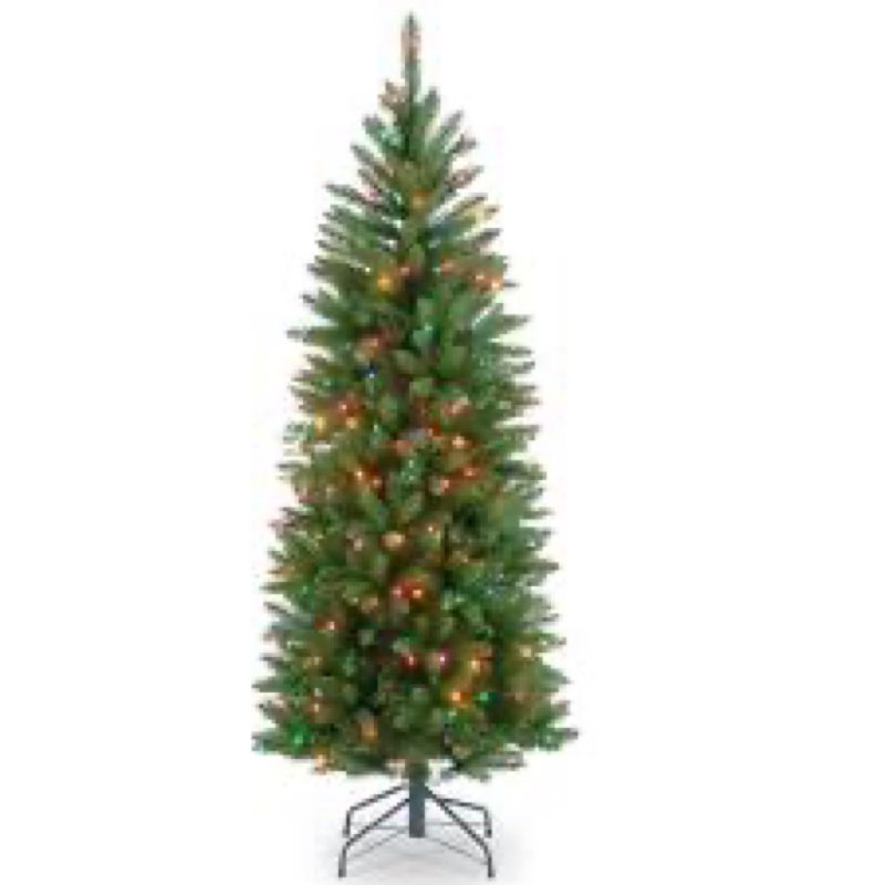 National Tree Company Artificial Pre-Lit Slim Christmas Tree  Green  Kingswood Fir  Clear Lights  Includes Stand  4.5 Feet