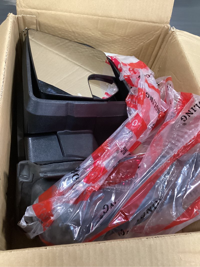 Condition photo showing As Is for replacement driver left side door mirror manual folding power adjustment glass no heated no signal light textured back cover for ford f-150 from 2015 to 2020