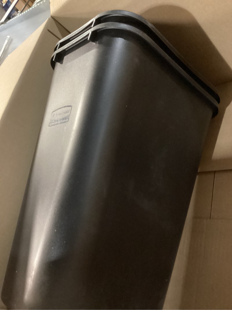 Condition photo showing Good Condition for Rubbermaid Commercial Wastebasket Trash Container, 41QT/10.25 GAL, Plastic, Black, Stackable Trash Can for Bedroom/Bathroom/Office, Fits Under Desk/Sink/Cabinet 10.25 Gallons Black 1