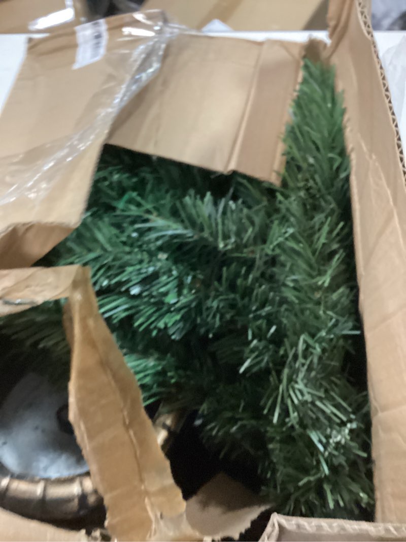 Condition photo showing As Is for 4FT Pre-lit Artificial Potted Christmas Tree with 50 LED Lights?Small Fake Spruce Tree,Xma Pine Cones Tree Decorated with 140 Branch Tips, Pine Cones&Red Berries, Plug in