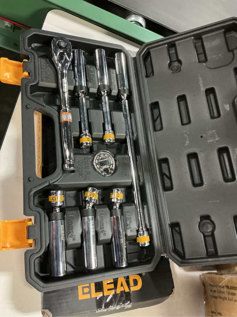 Condition photo showing Good Condition for 8-Piece 3/8" Drive Magnetic Swivel Spark Plug Socket Set, 5/8", 9/16", 14mm, 16mm, Include Ratchet Handle & Spark Plug Gapper, 6 & 12 Point CR-V Spark Plug Removal Tool 3/8" Drive Set