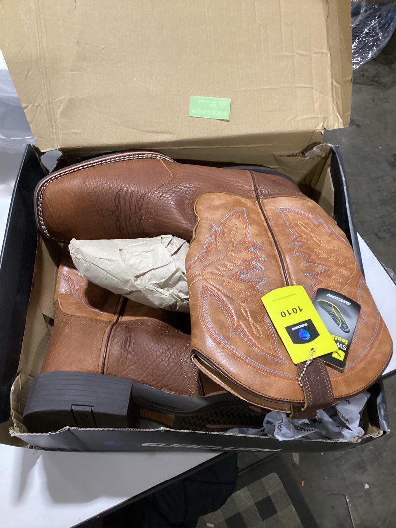 Condition photo showing Good Condition for (Similar to size 13) SUREWAY Western Boots For Men - Mens Square Toe Cowboy Boot, Oil/Slip Resistant, Durable Fashionable Classic Pull on 10 Inch Mid-Calf Wellington Boots 11 Crazy Horse