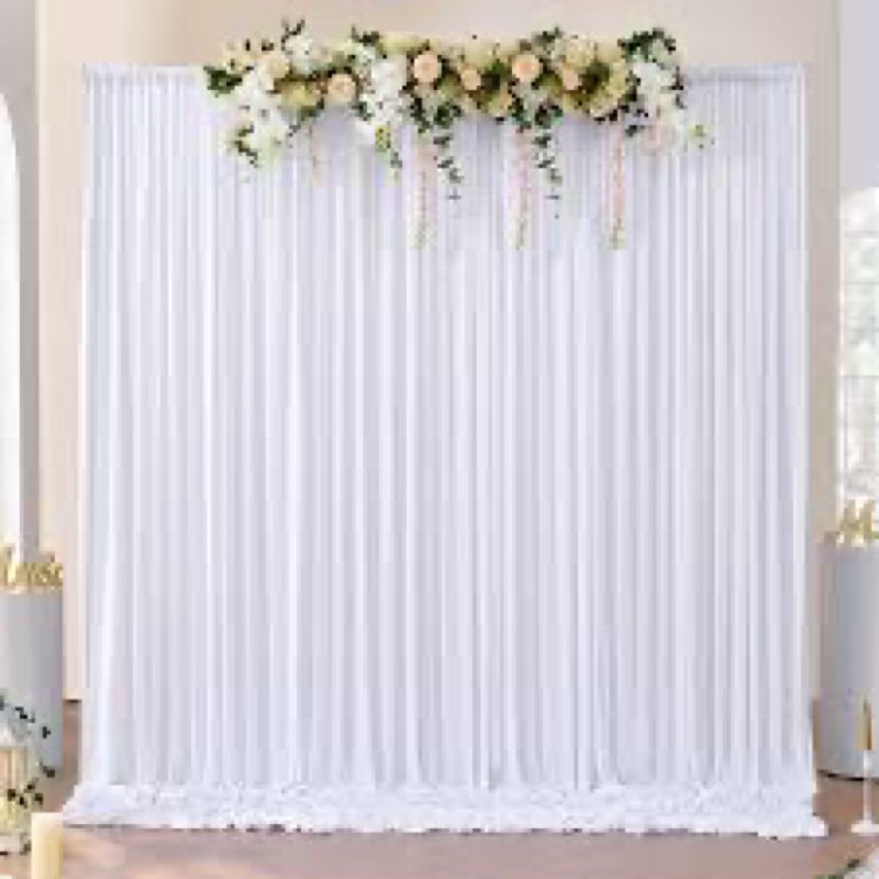 10x10ft Wrinkle Free White Backdrop Curtains for Party Background, 2 Panels 5x10ft Silky Polyester P