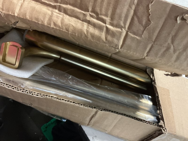 Condition photo showing Good Condition for 2 pack 1inch diameter wrap around curtain rods, 48-84inch adjustable length room darking curtain rods with aluminum finials and brackets, warm gold 48-84" warm gold