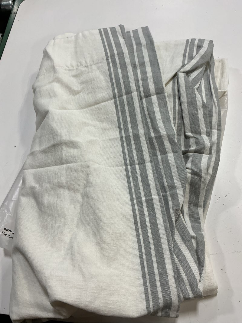 Condition photo showing Good Condition for quince coastal stripe linen cotton curtain - single panel 48x84