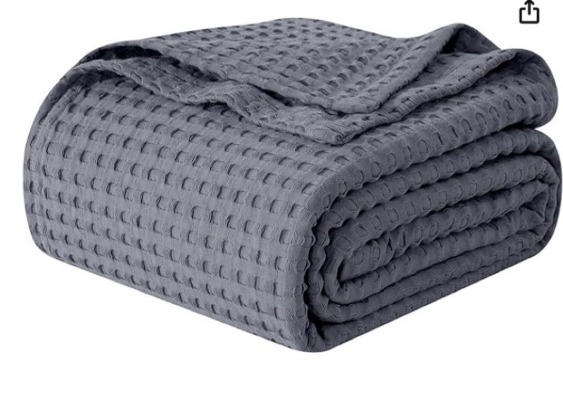 elegant comfort premium 100% cotton waffle blanket - lightweight breathable waffle weave bed blanket - soft and warm all season blanket for couch, sofa and bed, queen size 90x90 inches, gray