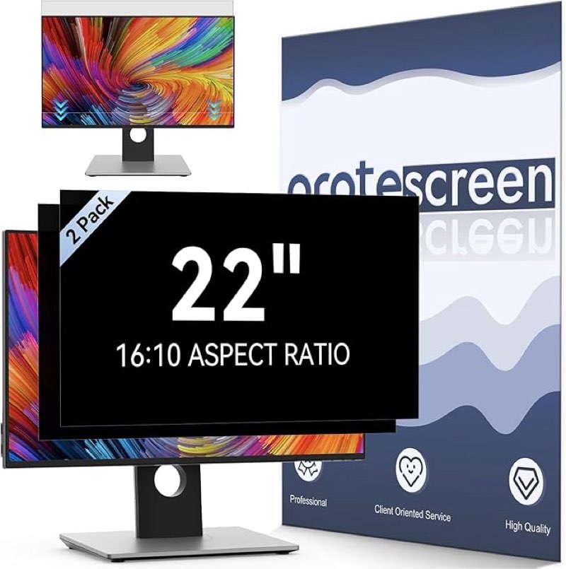 2-Pack] 22 Inch Computer Privacy Screen Filter for 16:10 Widescreen Monitor, Removable Eye Protection Anti Glare Blue Light Filter Privacy Shield, Anti Scratch Anti Spy Screen Protector Film 22 In
