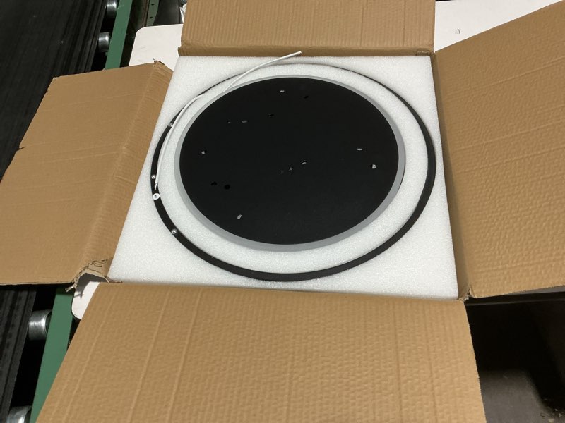 Condition photo showing Good Condition for O'NEELDY Flush Mount Modern Ceiling Light Black Led Modern Light Fixtures Ceiling Mount Lights 4 Rings Led Chandelier Lamp Fixture with Remote for Living Room Kitchen Dining Room Bedroom Black Ceiling Light, 5-light