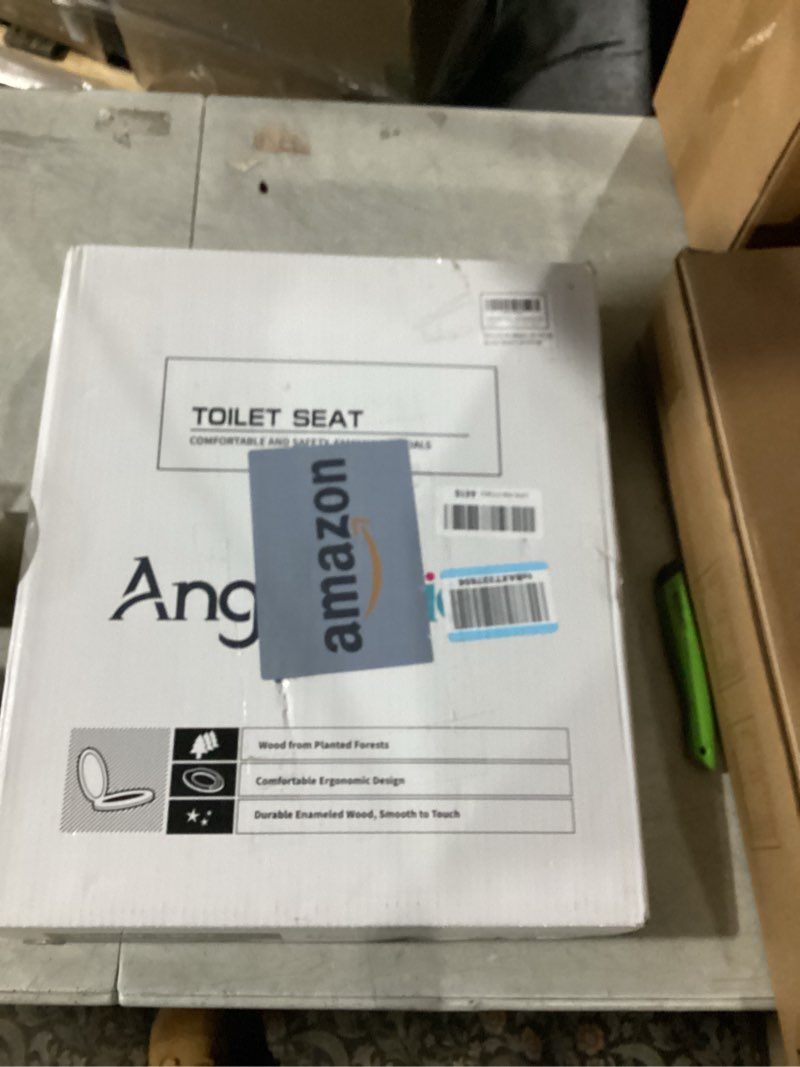 Condition photo showing New/Like New for Round Marble Toilet Seat Natural Wood Toilet Seat with Zinc Alloy Hinges, Easy to Install also Easy to Clean, Anti-pinch Wooden Toilet Seat by Angol Shiold (Round, Gray) Round-16.5“ Grey Marble