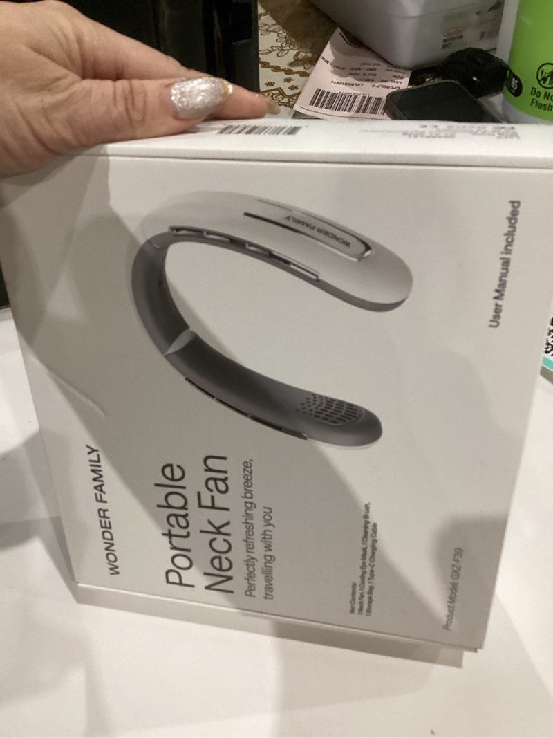 Condition photo showing Good Condition for Personal Neck Fan – Rechargeable 4000 mAH – Portable Fan Necklace for Travel, Gym, Office – Wearable Air Conditioner – Unique Gifts for Men & Women – Neck Cooling Wrap Plus Eye Mask & Cleaning Brush 1