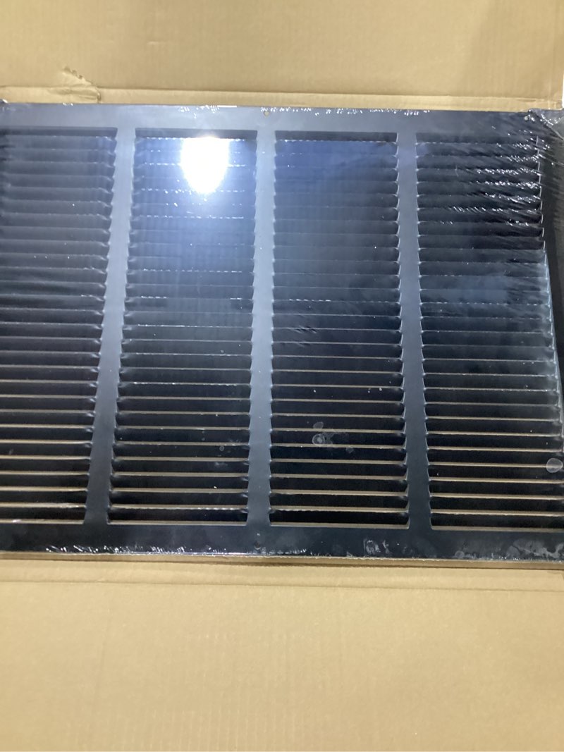 Condition photo showing New/Like New for hvac premium 20'' x 14'' [duct opening] flat stamped steel return air grille - sidewall and ceiling - hvac vent duct cover - black [outer dimensions: 21.75''w x 15.75''h] 20 x 14 black