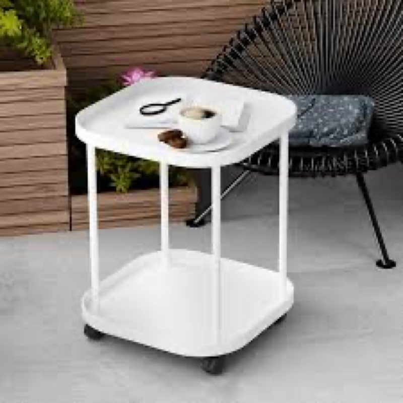 villertech Side Table with Wheels, End Table Living Room Plastic Mobile Sofa Side Table Small Night 