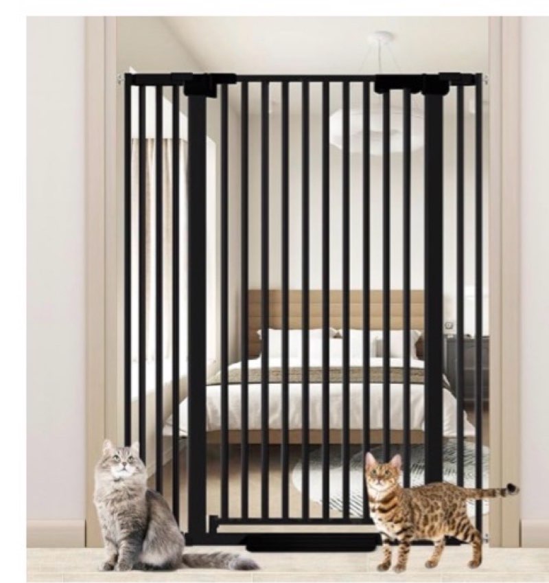 55.11" Extra Tall Cat Pet Gate, Walk Through Baby Gates with Pressure Mounted Extention Kit, Auto Close and Double Locking for Doorways, Indoor Stairs, Kitchen,Black 30.11-33.07" Wide