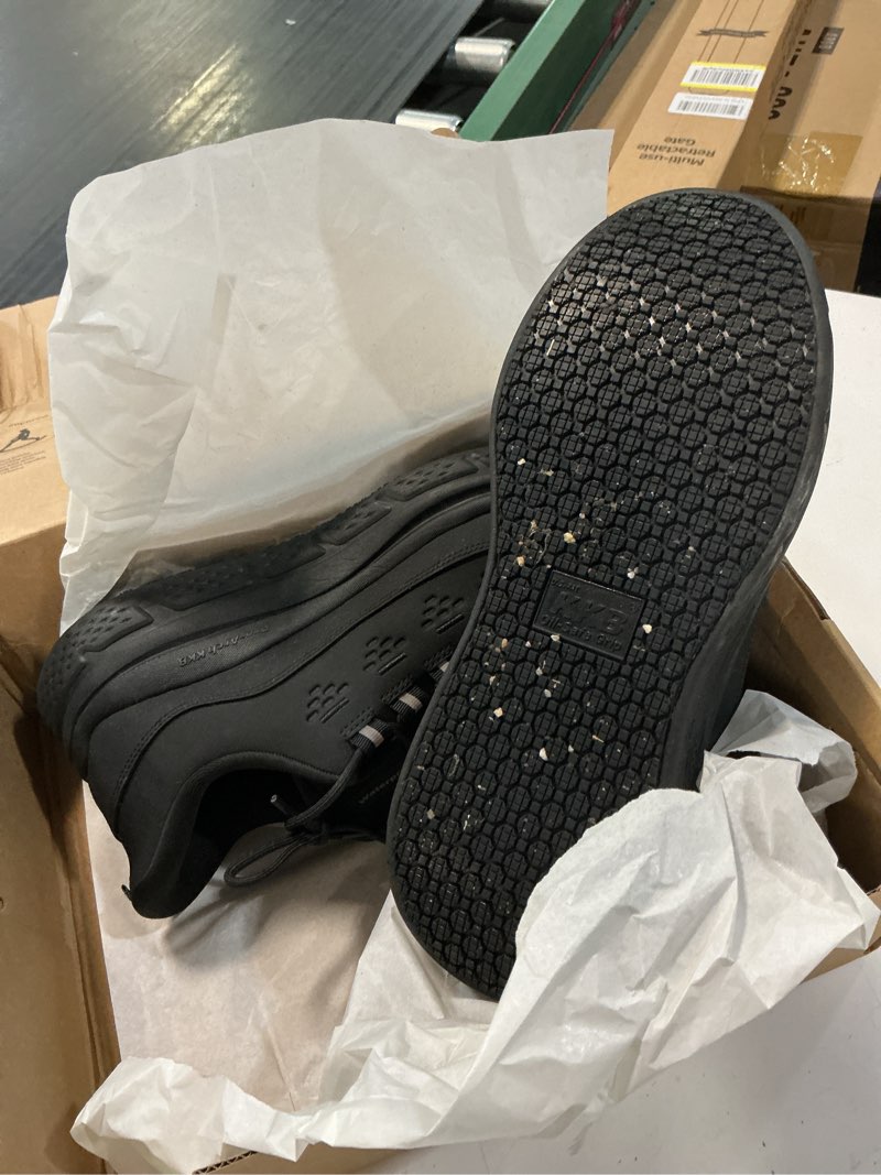 Condition photo showing As Is for men's non slip work shoes waterproof easy slip sneakers for kitchen restaurant chefs nurses with arch fit support orthopedic 10.5 leather matte