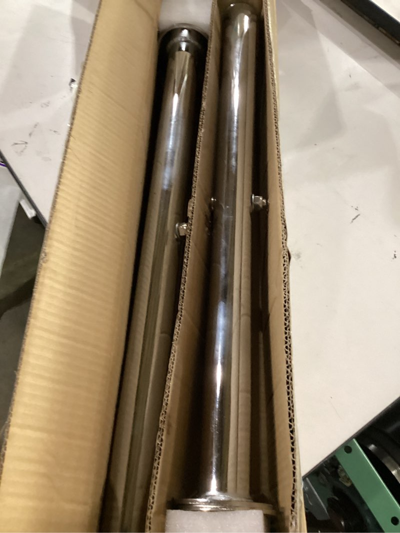 Condition photo showing Good Condition for mud flap hanger set, straight round tube spring-loaded design with aluminum reflective tapes 1-1/8" bolt spacing, 28" length – compatible with semi trucks