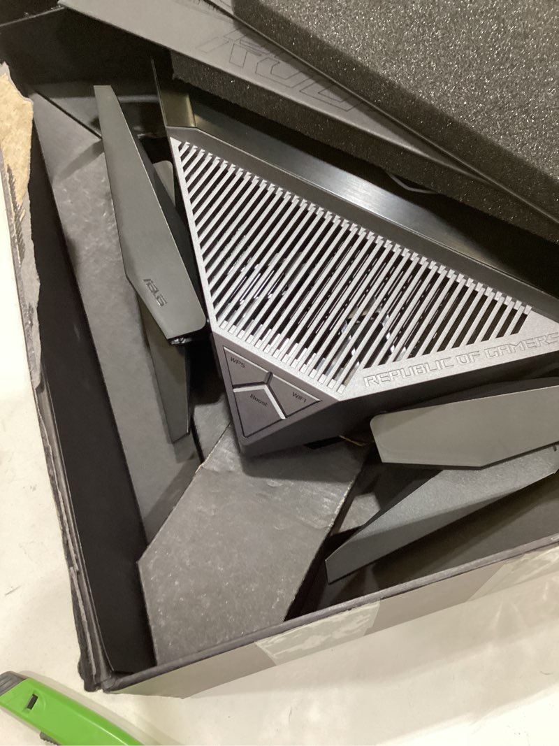 Condition photo showing As Is for ASUS ROG Rapture GT-BE98 PRO First Quad-Band WiFi 7 Gaming Router supports 320MHz, Dual 10G Port, Triple-level Game Acceleration, Mobile Game Mode, Subscription-Free Security, AiMesh, and VPN features