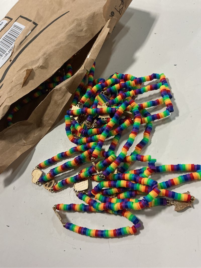 Condition photo showing Good Condition for huquary 42 pcs gay pride bracelets bulk lgbtq party favors rainbow polymer clay beaded bracelets favors pride jewelry accessories for lesbian parade month event celebration party supplies 42 pride month
