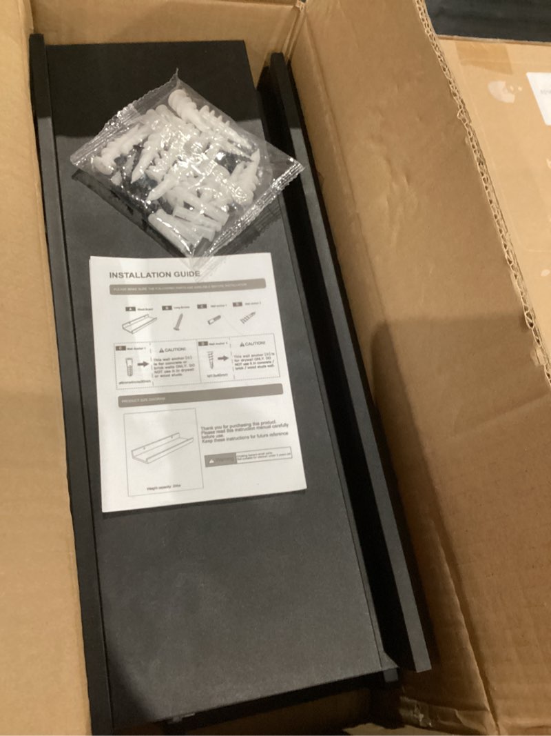 Condition photo showing Good Condition for RICHER HOUSE 5 Set Floating Wall Mounted Shelves, Black Shelves for Wall Decor, Modern Picture Ledge Shelf with Lip for Storage, Nursery, Bedroom, Living Room, Bathroom - Black Black 5pcs*15.75in