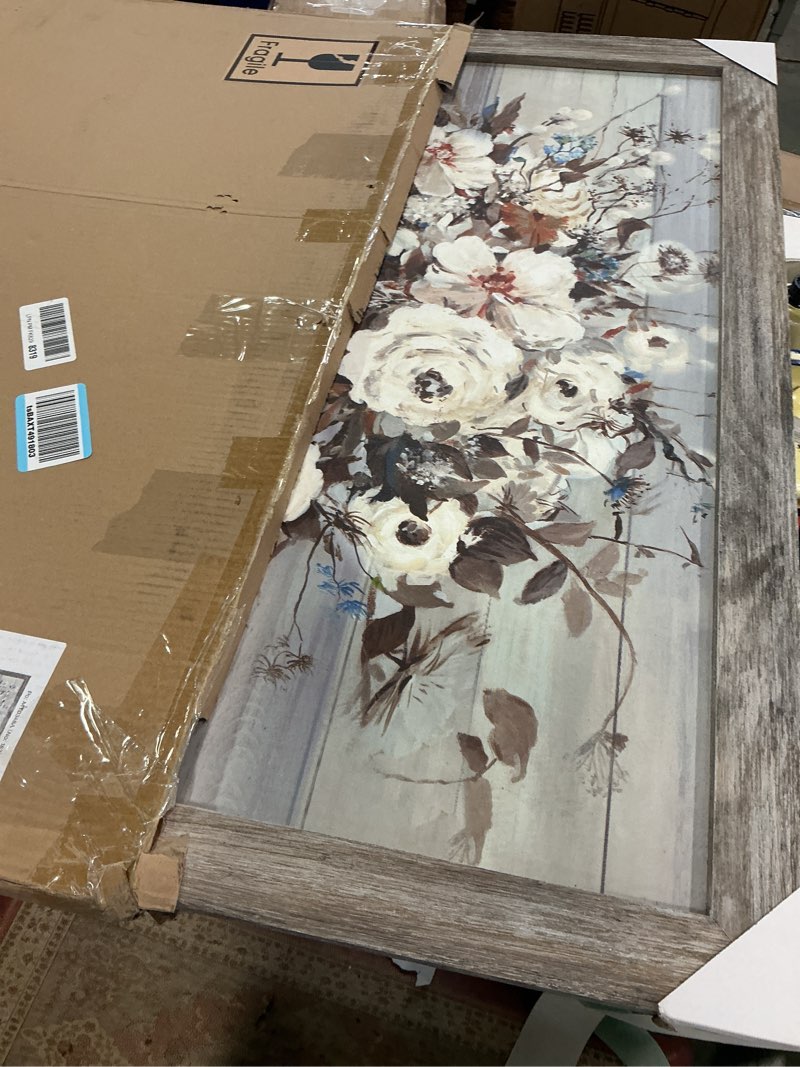 Condition photo showing Good Condition for Flowers Bouquet Wooden Framed Artwork: Vintage Botanical Floral in Vase Wall Art Print Painting Rustic Abstract Nature Plant Picture for Living Room Kitchen Bathroom Bedroom Farmhouse