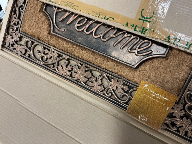 Condition photo showing Good Condition for a1hc natural coir and rubber large door mat, 18x30, thick durable doormats for door entrance, heavy duty, thin profile door mat, easy to clean,long lasting front door entry doormat floral welcome