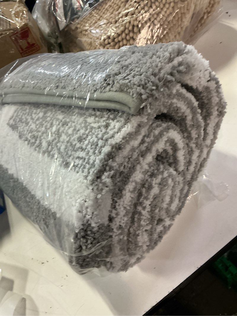 Condition photo showing Good Condition for olanly bathroom runner rug 59x24, extra soft and absorbent microfiber bath rugs, non-slip, machine washable, quick dry shaggy bath carpet, extra long bath mats for bathroom, tub, shower, grey 59" x 24" grey and white