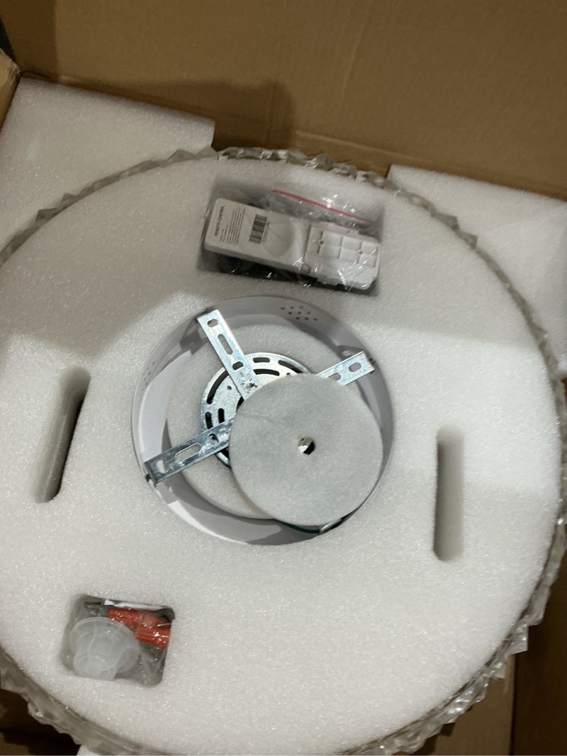 Condition photo showing As Is for daminy ceiling fans with lights and remote, 6cct,dimmable low profile ceiling fan with light, flush mount bladeless ceiling fan,6 speeds,20inch,white, modern